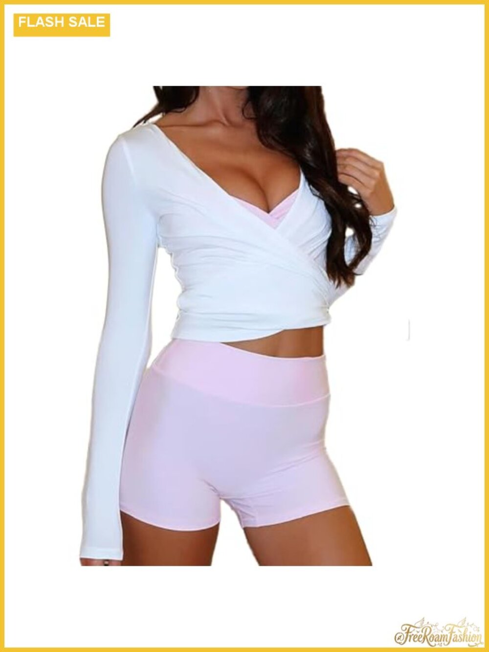 Women's Pilates Wrap Top Long Sleeve Crop Yoga Shirt Cross Self Tie Going Out